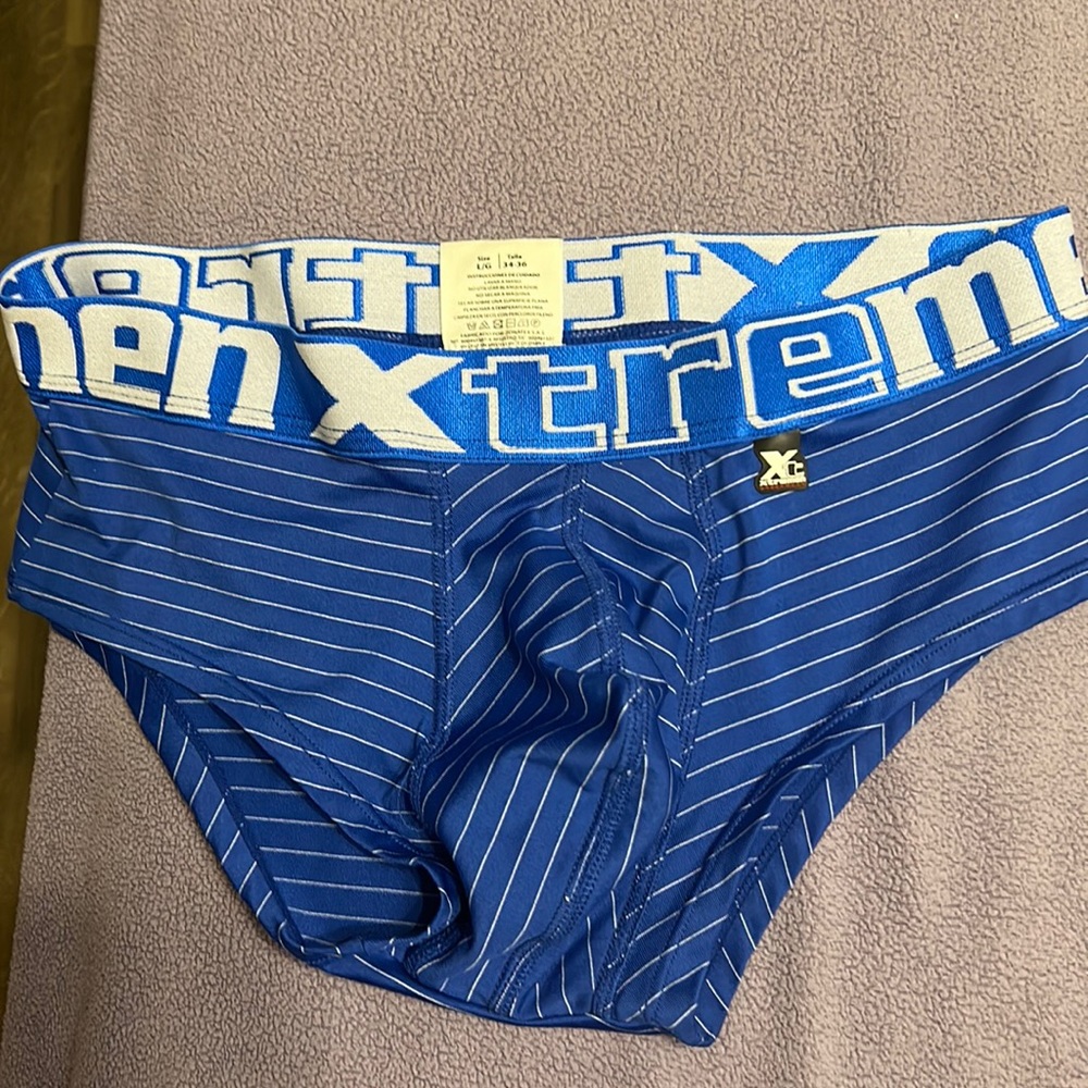 Men’s blue and white briefs